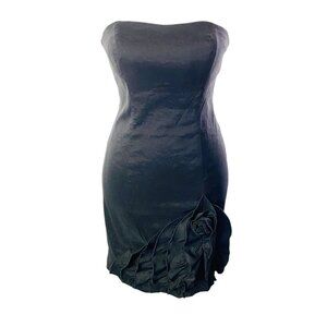 CACHE Women Off Shoulder Tube Mini Dress 3D Flower Sz 8 Black Event Elegant 76-8